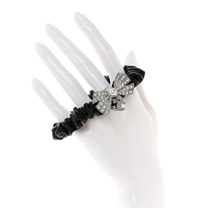 Chanel Lambskin Crystal Pearl CC Hair Scrunchie Black Silver 2 of 5