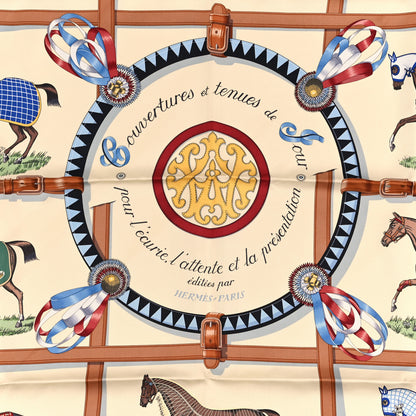 Hermes Silk Couvertures et Tenues de Jour Scarf 90 Creme Rouge H Bleu 2 of 3