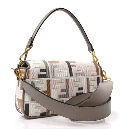 Fendi Canvas Vitello Seta FF Multicolor Embroidered Baguette Grezzo Multicolor Tortora 3 of 7