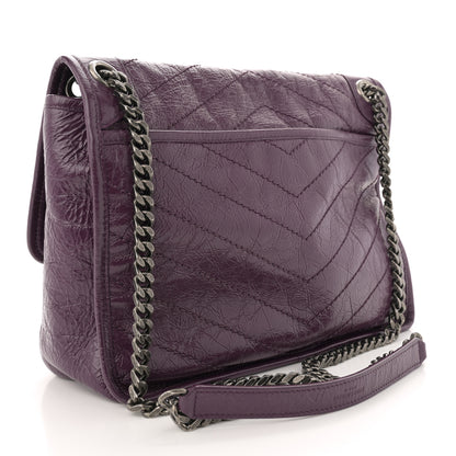 Saint Laurent Crinkled Calfskin Matelasse Monogram Medium Niki Chain Satchel Plum 3 of 10