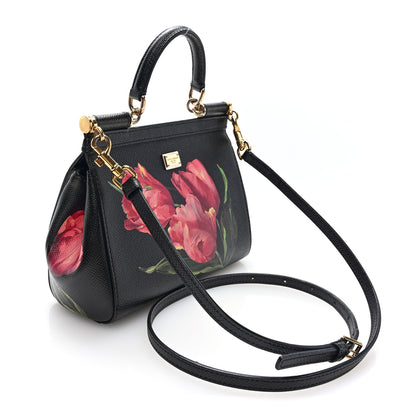 Dolce & Gabbana Dauphine Tulip Print Small Miss Sicily Satchel Black 3 of 9