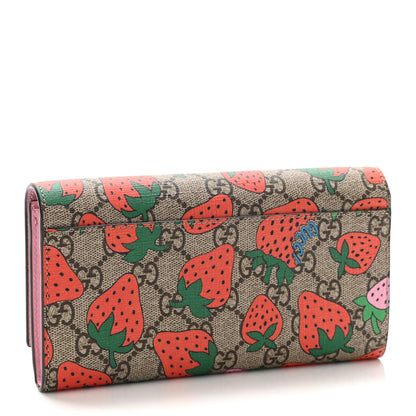 Gucci GG Supreme Monogram Strawberry Flap Wallet Light Pink 3 of 9