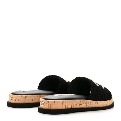 Chanel Fabric Pearl Cork CC Slip On Sandals 38 Black 5 of 10