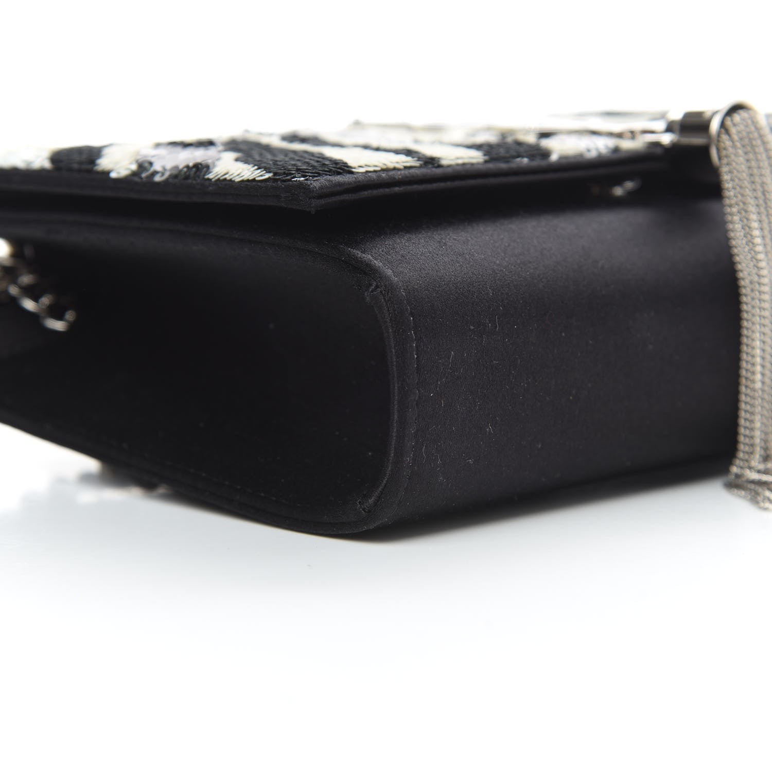 Saint Laurent Satin Sequin Zebra Small Monogram Kate Tassel Satchel Black White 9 of 11