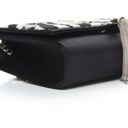 Saint Laurent Satin Sequin Zebra Small Monogram Kate Tassel Satchel Black White 9 of 11