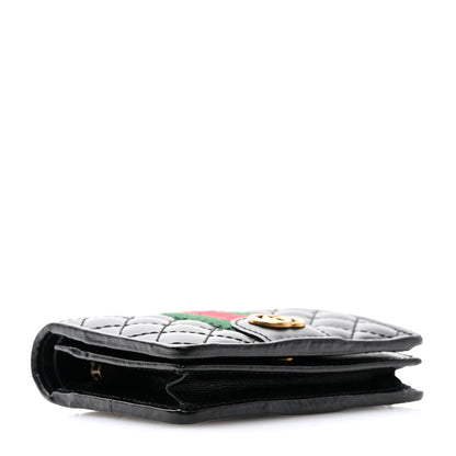 Gucci Calfskin Web Trapuntata GG Marmont Card Case Wallet Black 4 of 10
