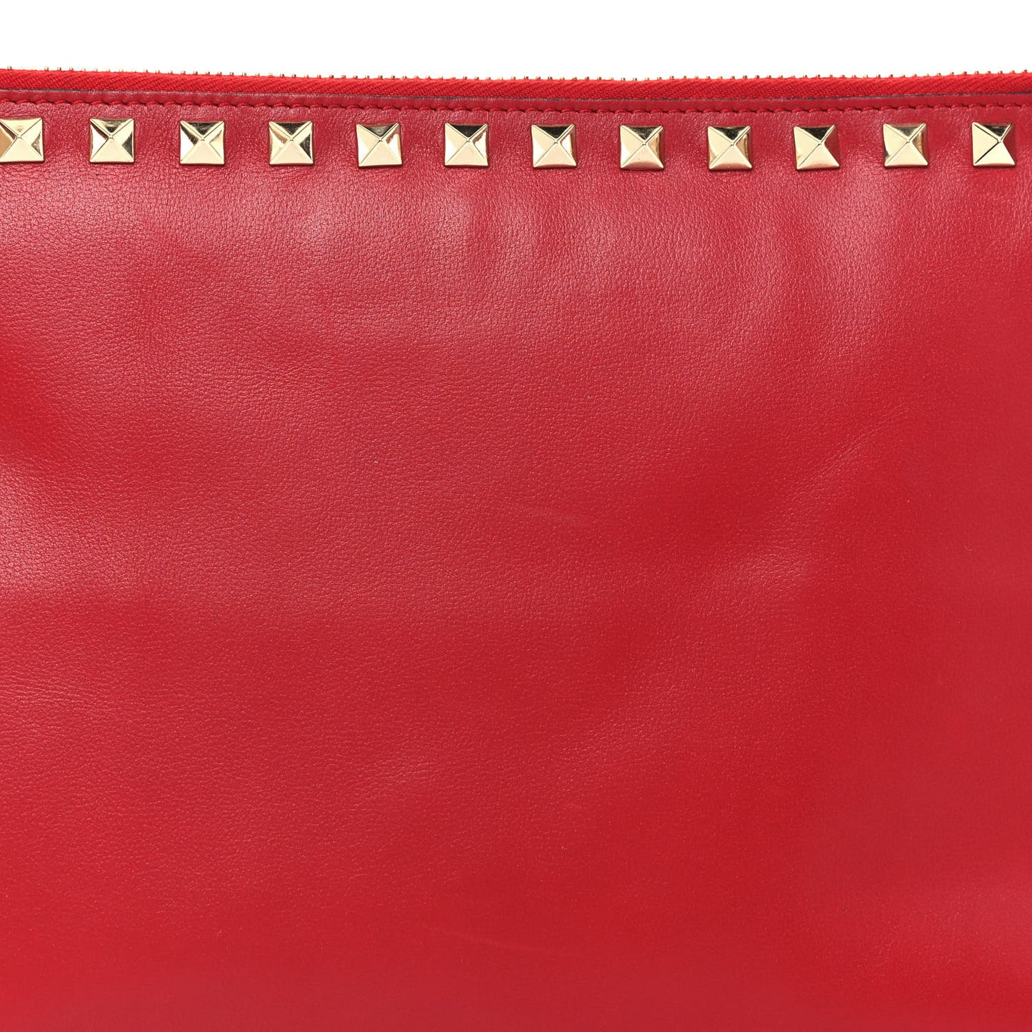 Vitello Large Rockstud Zip Pouch Red