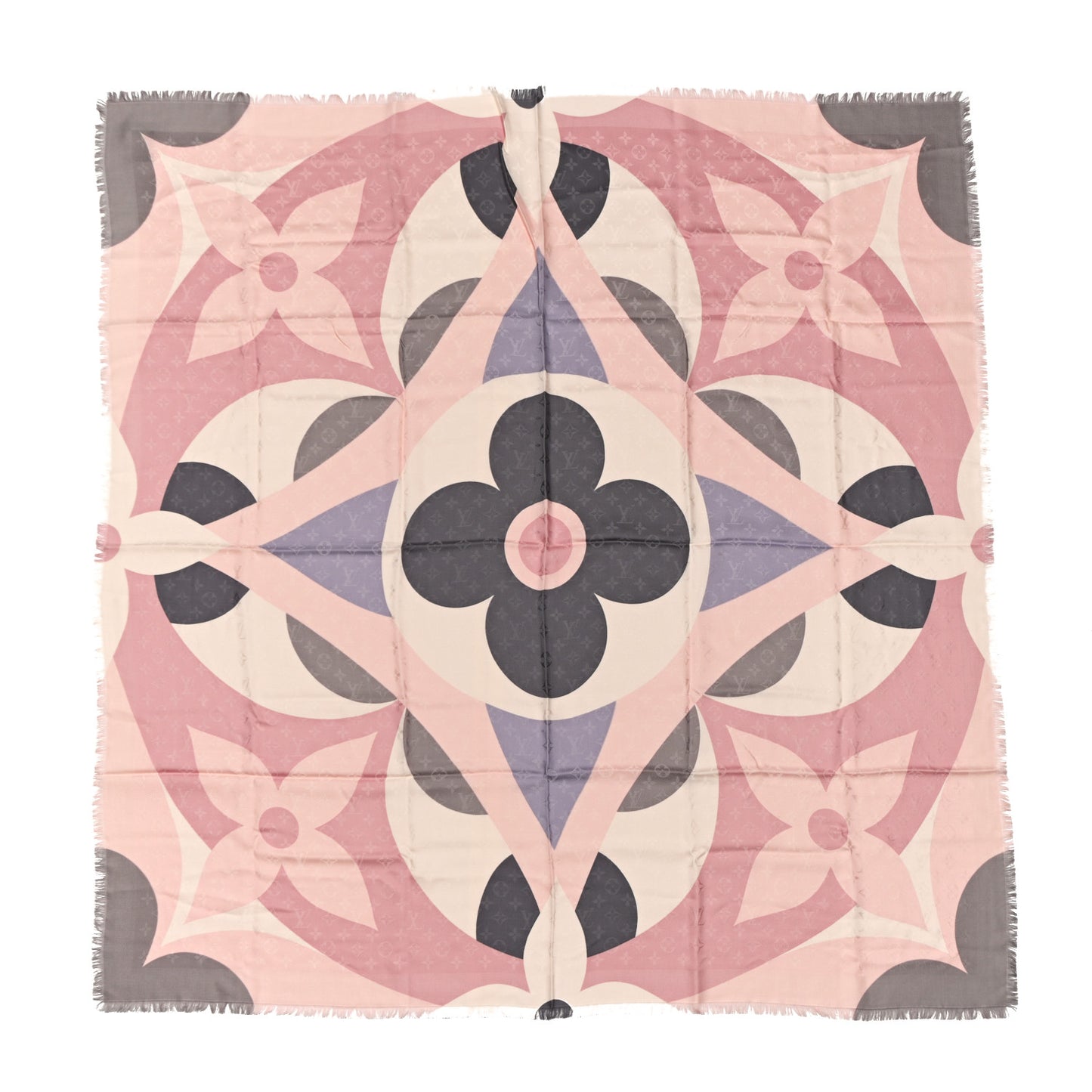 Silk Wool Monogram Kaleidogram Shawl Pink