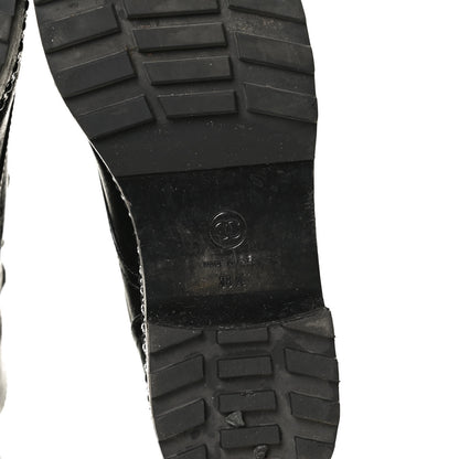 Chanel Crackled Calfskin Velvet Pearl Combat Short Boots 38.5 Black 7 of 8
