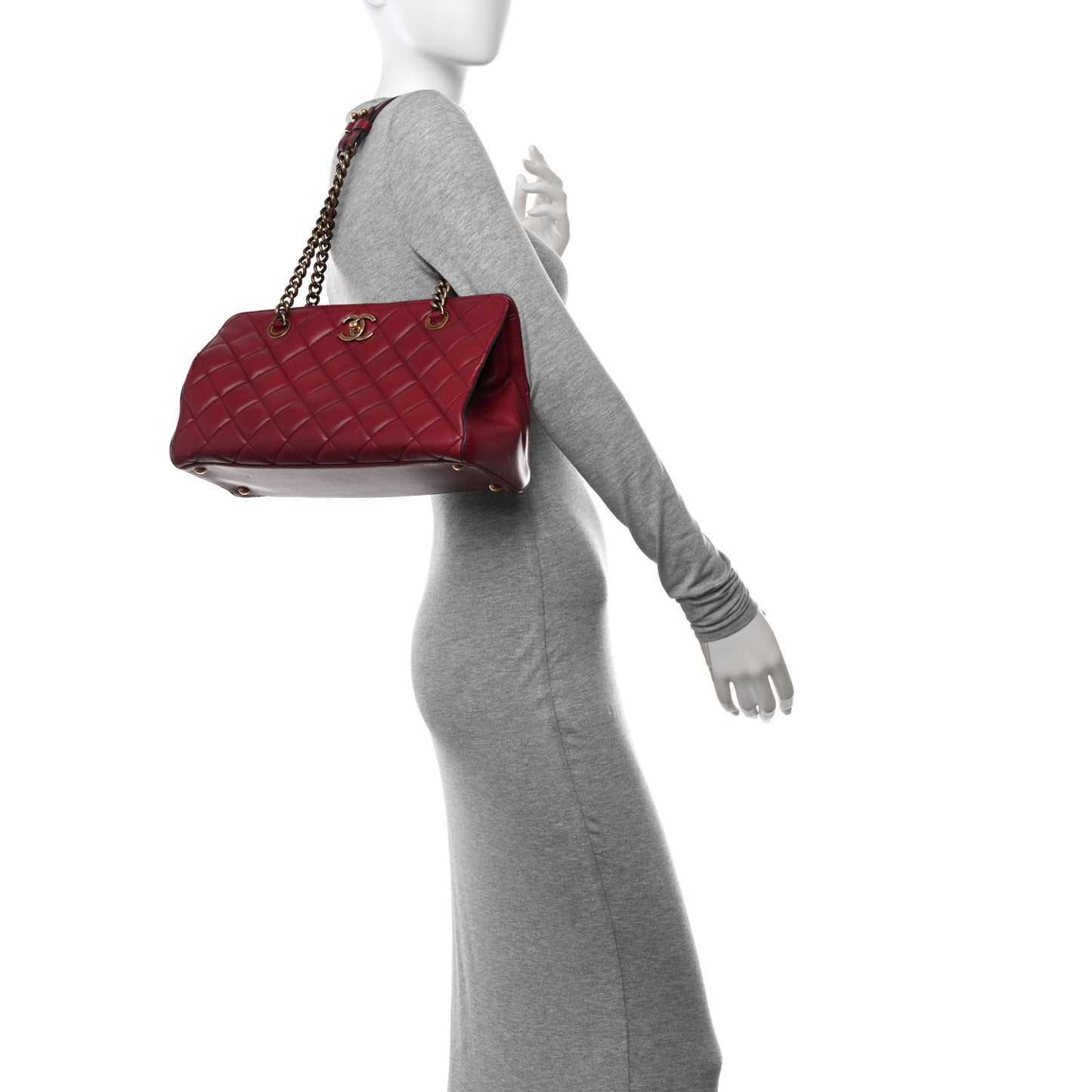 Calfskin Quilted Small Perfect Edge Tote Burgundy