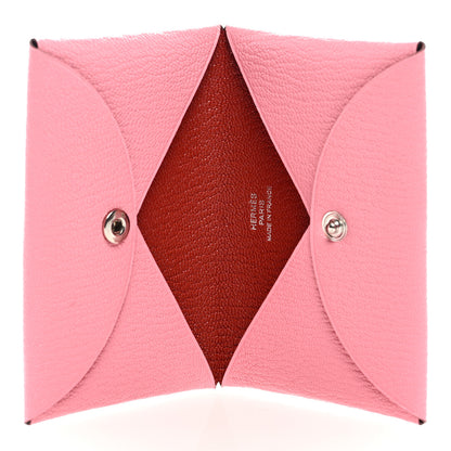 Hermes Chevre Chandra Verso Calvi Card Case Rose Confetti Brique 5 of 6