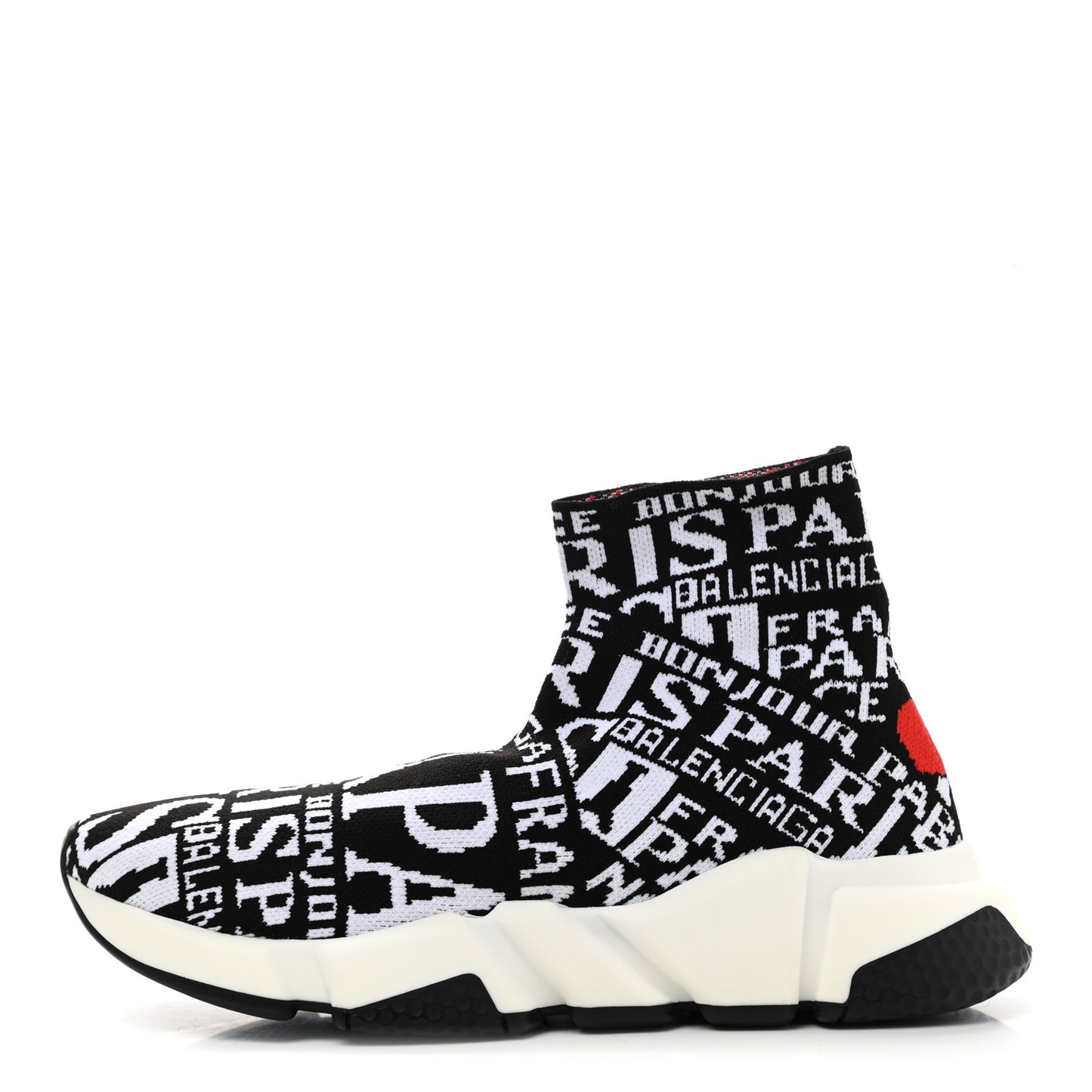 Neoprene Knit Bonjour Paris Womens Speed Sneakers 36 Black White Red