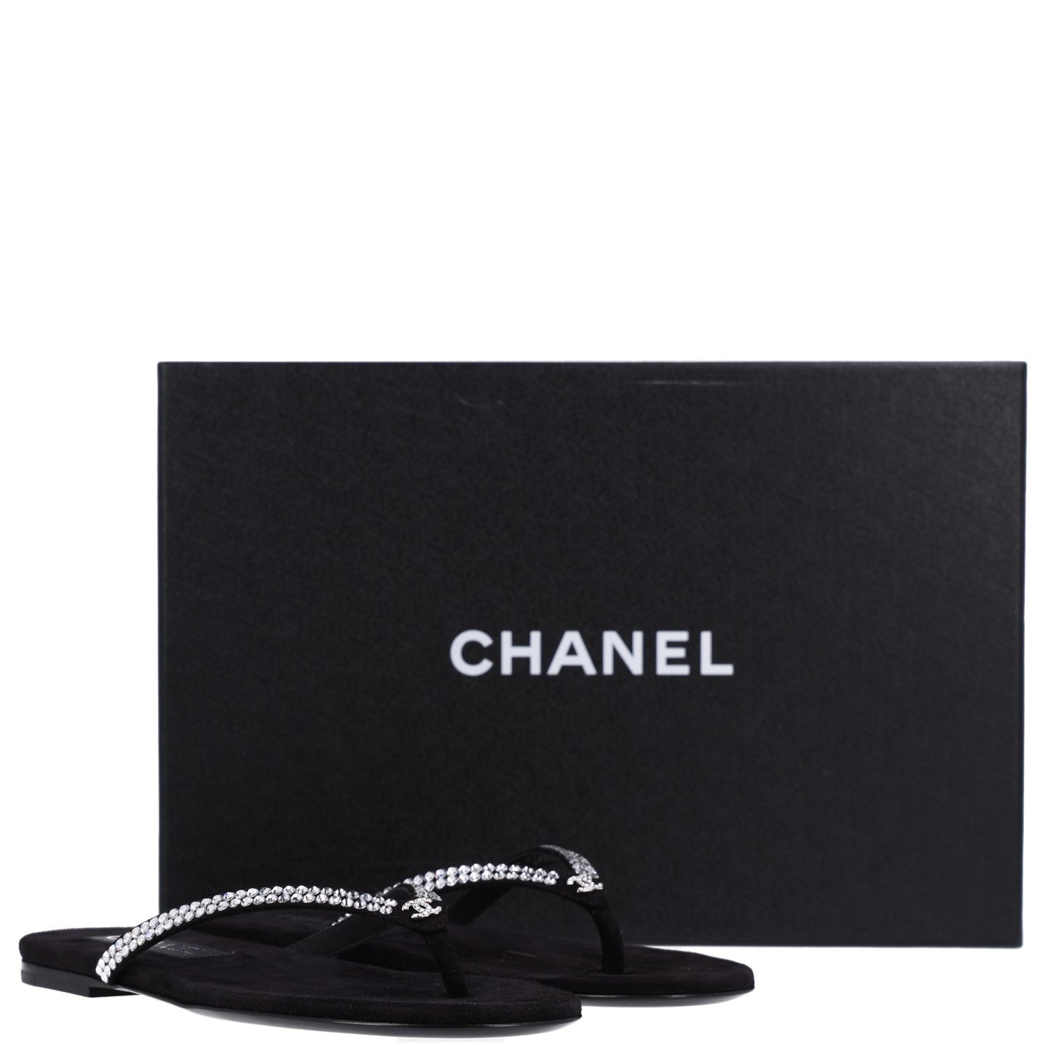 Chanel Suede Kidskin Strass CC Thong Sandals 36.5 Black 9 of 9