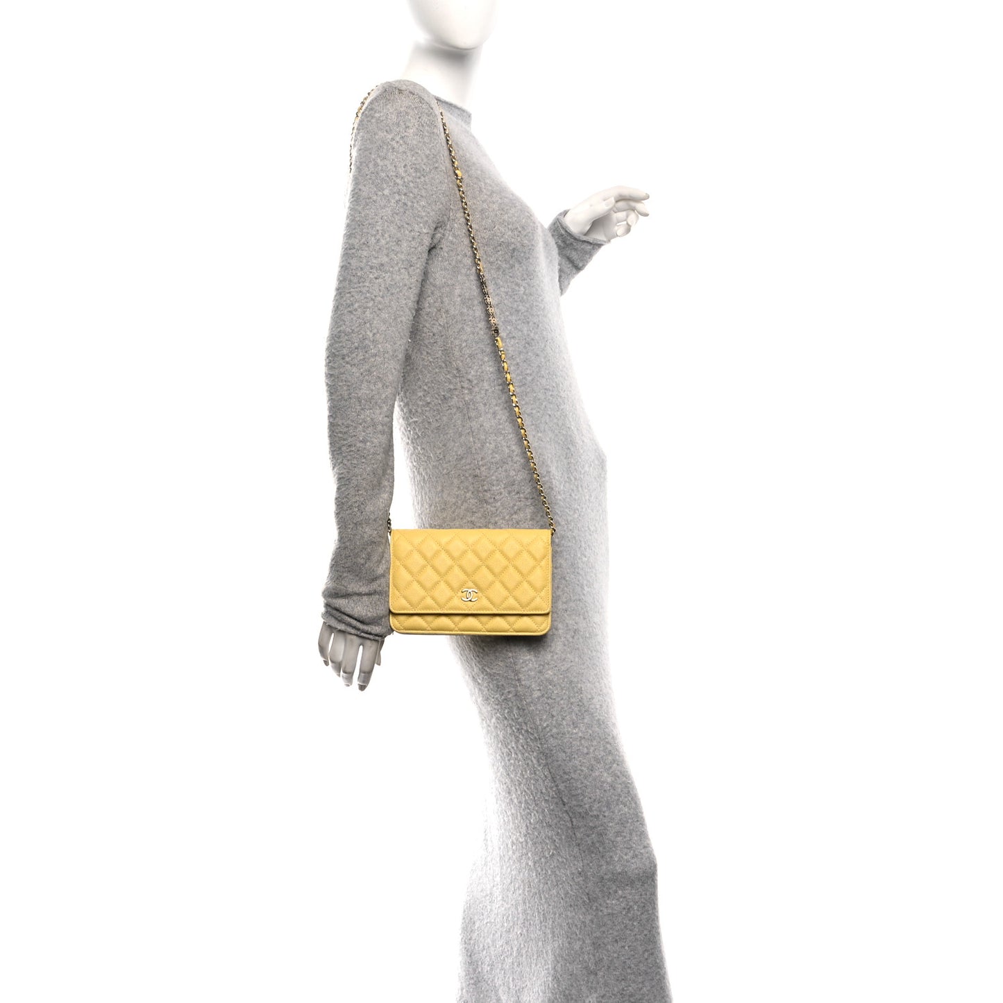 Caviar Quilted Wallet on Chain WOC Yellow