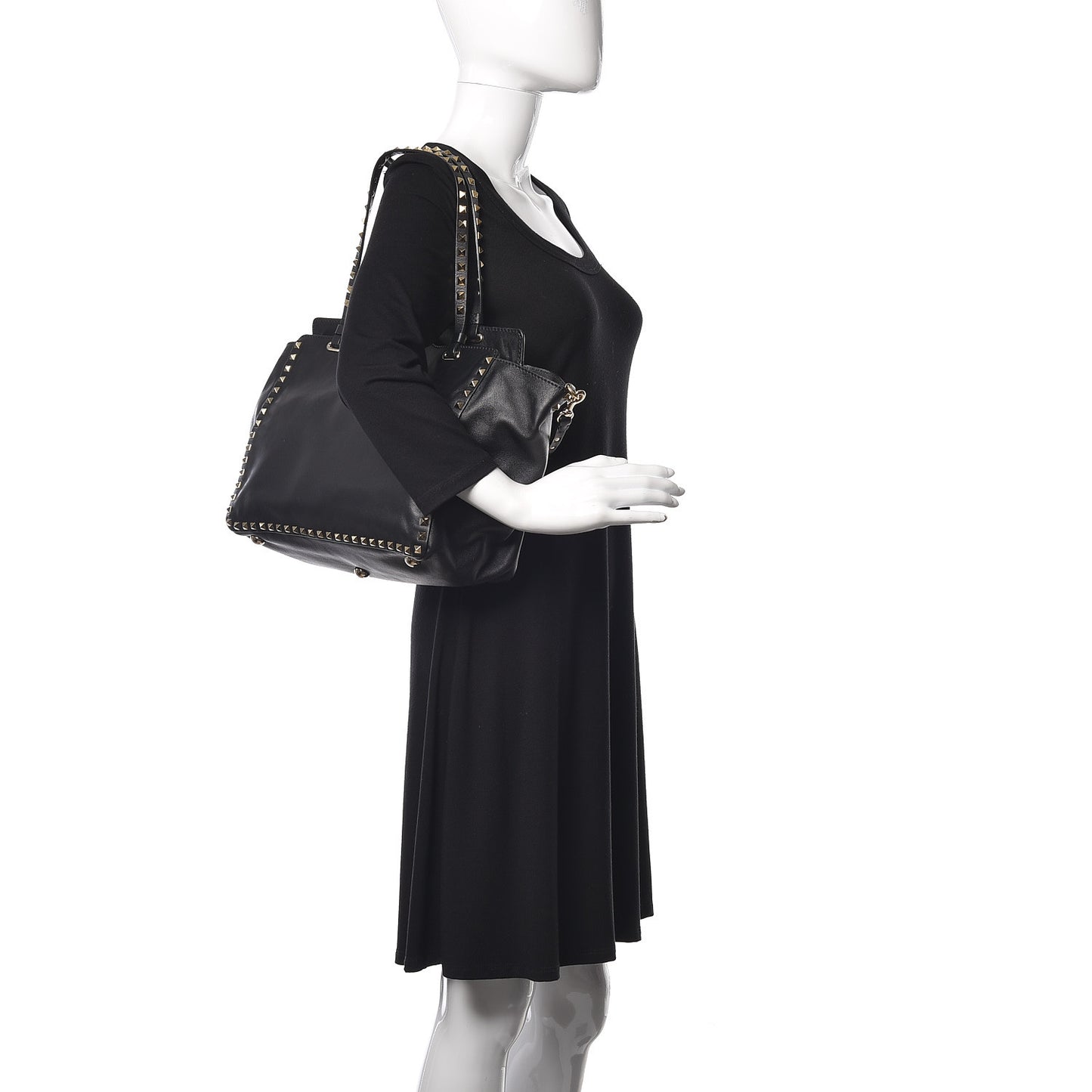 Vitello Medium Rockstud Tote Black