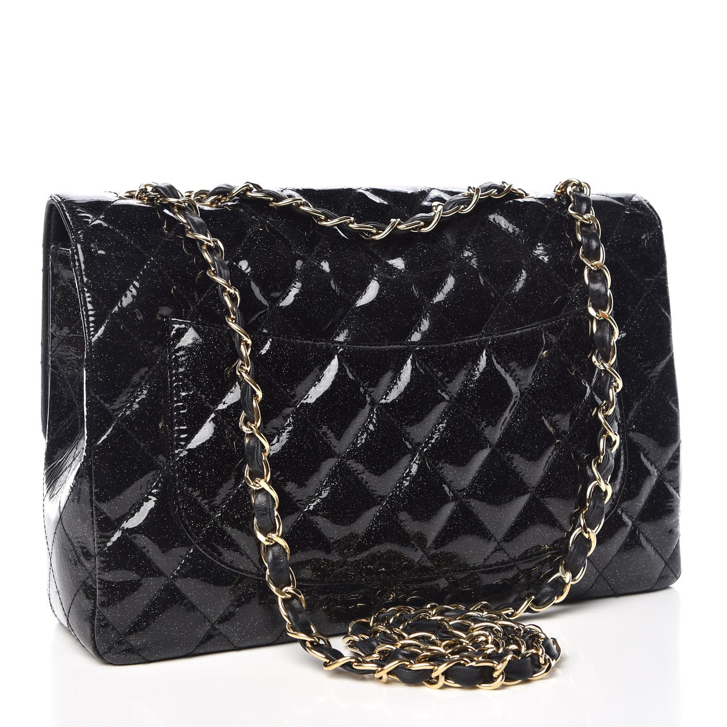 Patent Quilted Sparkle Glitter Jumbo Single Flap Black