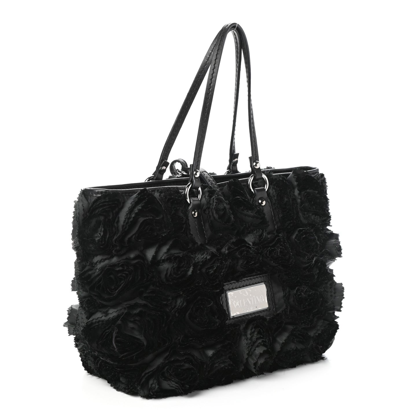 Nappa Floral Applique Tote Bag Black
