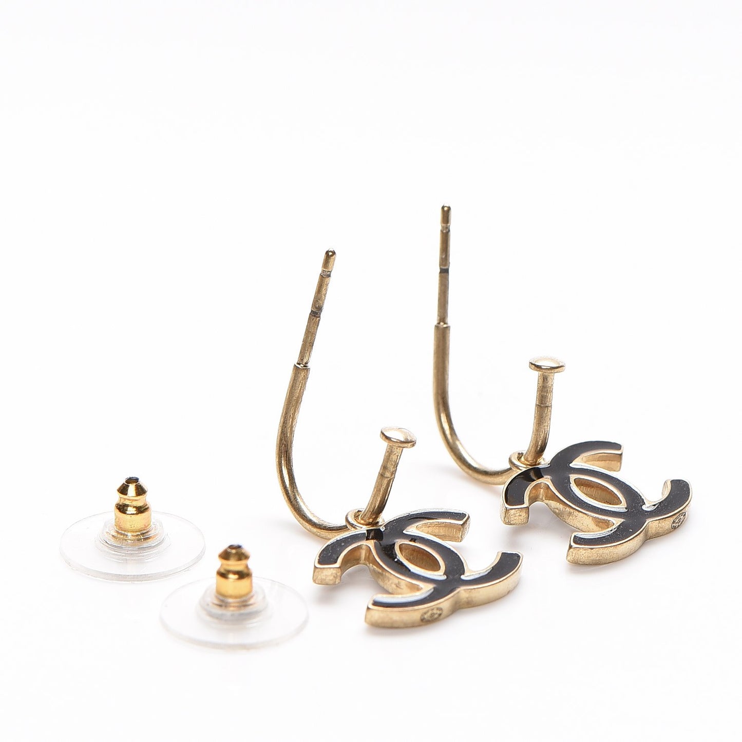 Enamel CC Dangle Earrings Gold Black