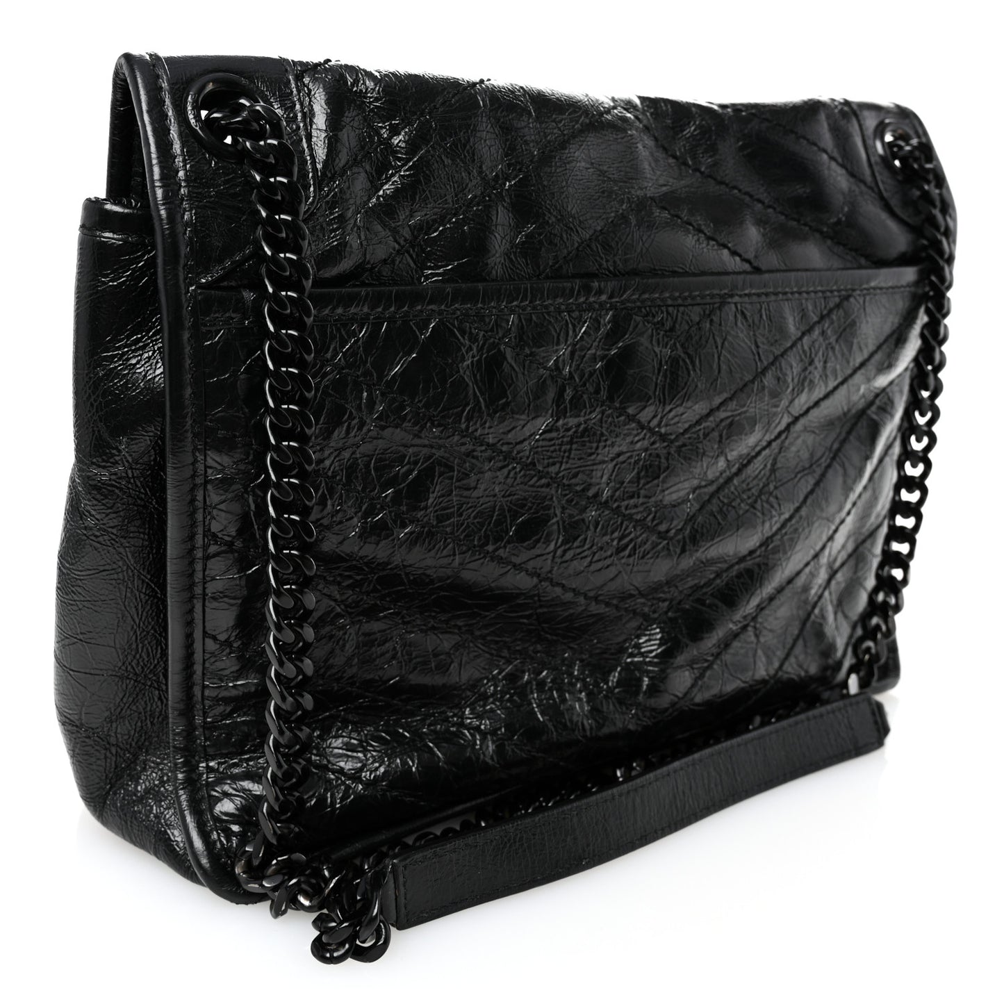 Crinkled Calfskin Matelasse Monogram Medium Niki Chain Satchel Black