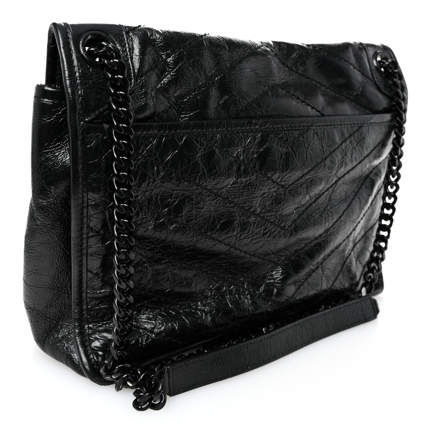 Saint Laurent Crinkled Calfskin Matelasse Monogram Medium Niki Chain Satchel Black 3 of 10