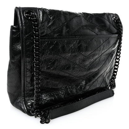 Saint Laurent Crinkled Calfskin Matelasse Monogram Medium Niki Chain Satchel Black 3 of 10