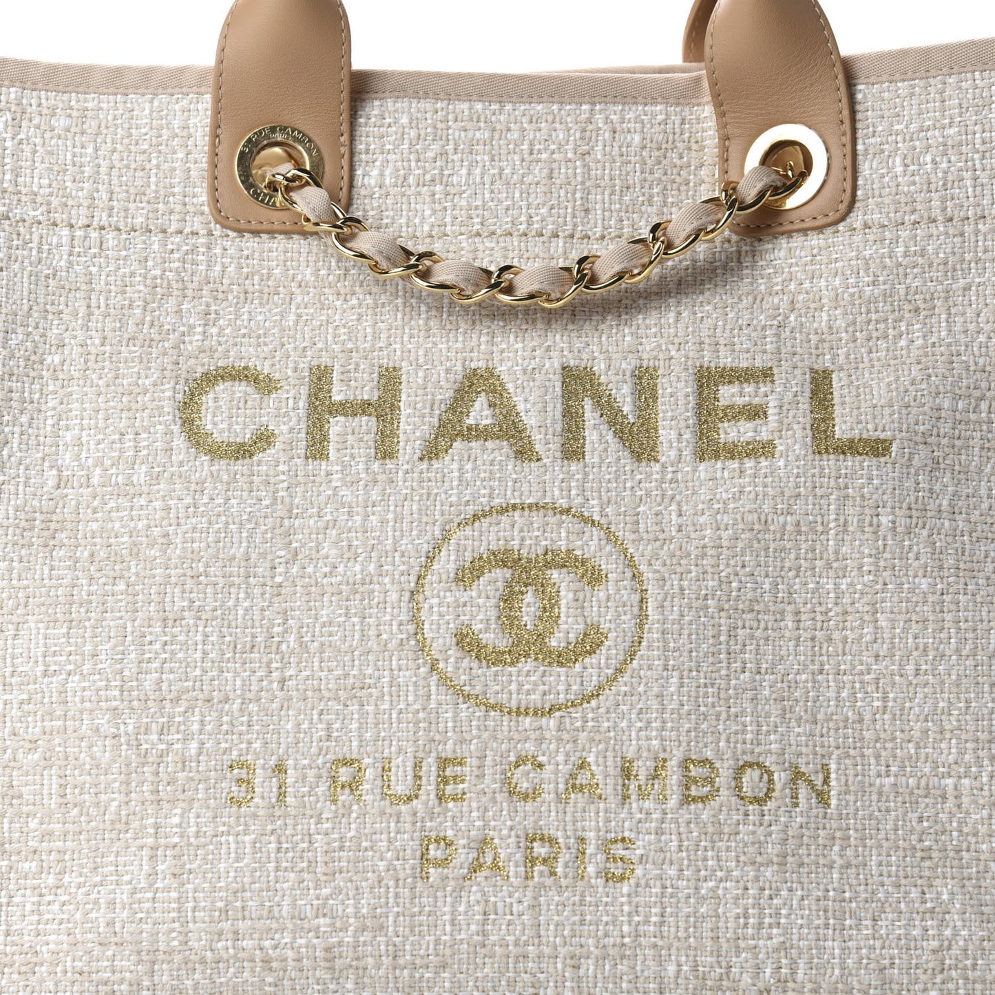 Mixed Fibers Calfskin Medium Deauville Tote Light Beige