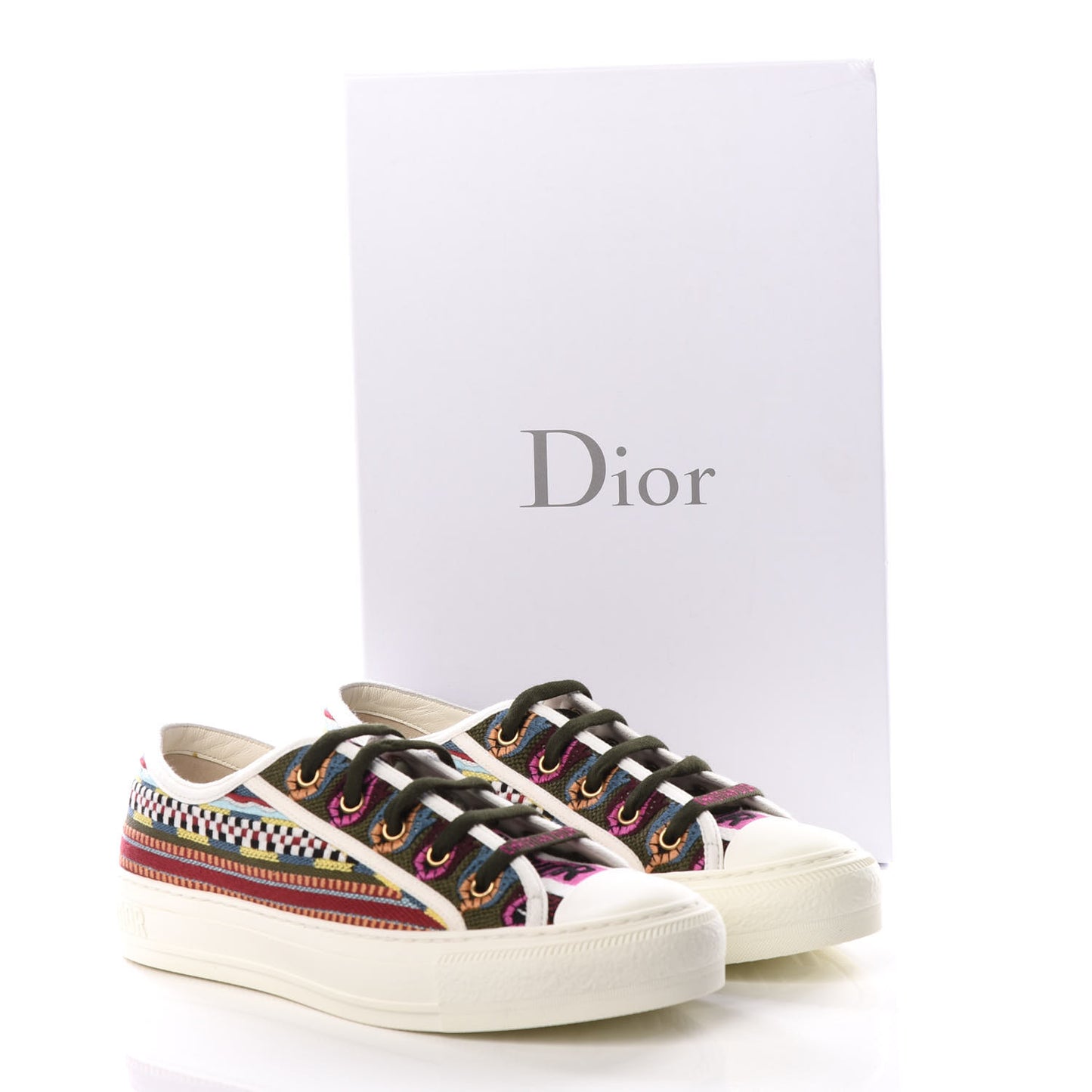 Canvas Ethnic Embroidered Womens Walk'N'Dior Low Top Sneakers 38.5 Fuchsia