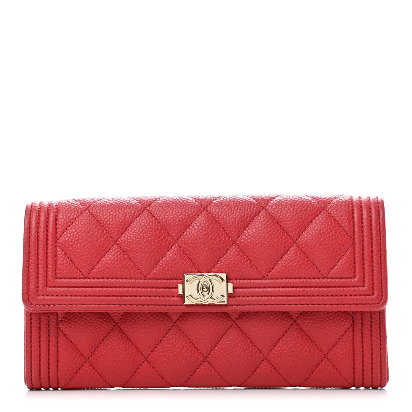 Caviar Quilted Boy Flap Wallet Red
