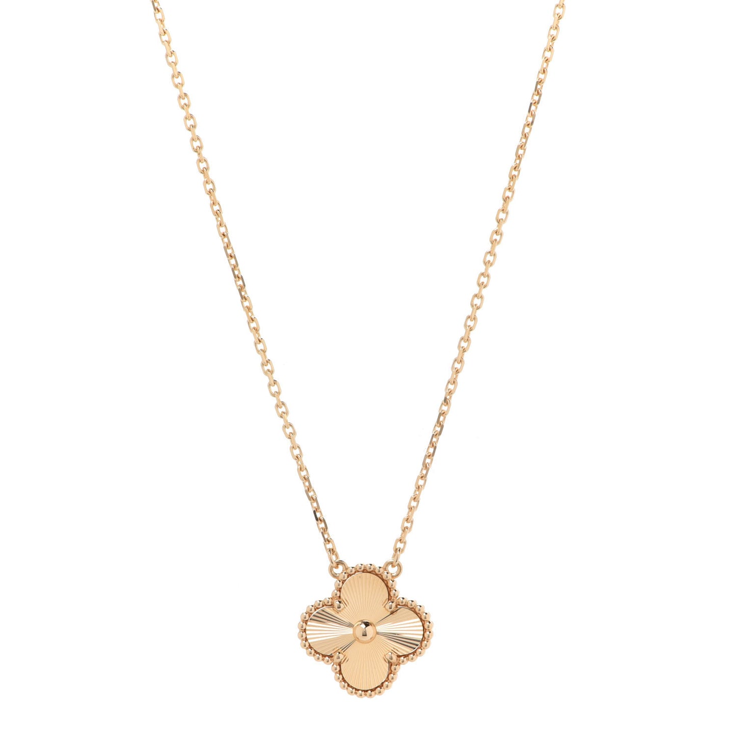 18K Yellow Gold Guilloche Vintage Alhambra Pendant Necklace