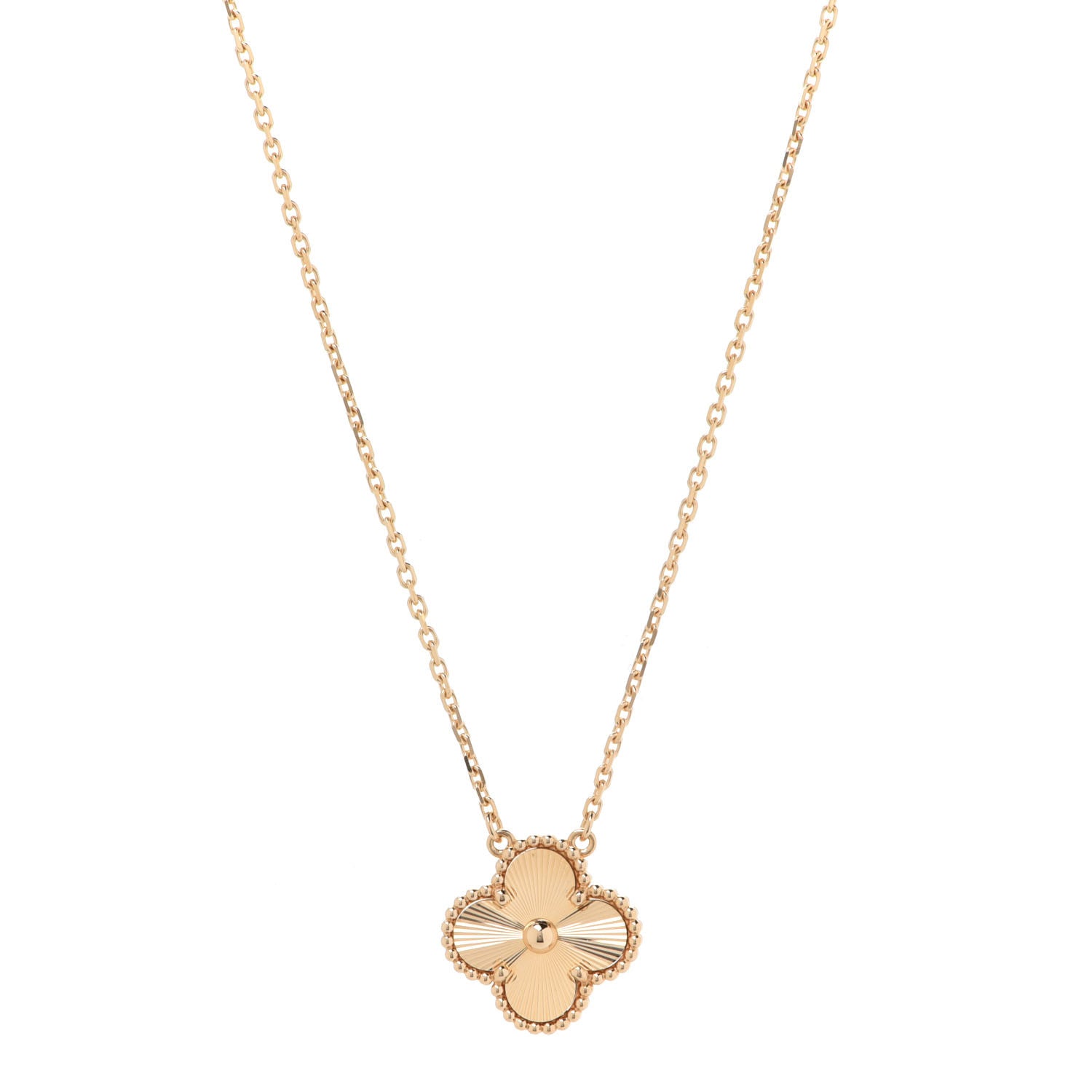 Van Cleef & Arpels 18K Yellow Gold Guilloche Vintage Alhambra Pendant Necklace 1 of 8