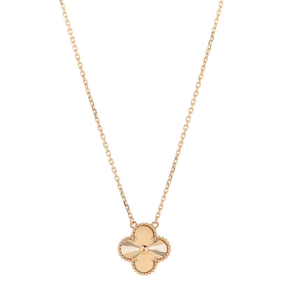 Van Cleef & Arpels 18K Yellow Gold Guilloche Vintage Alhambra Pendant Necklace 1 of 8