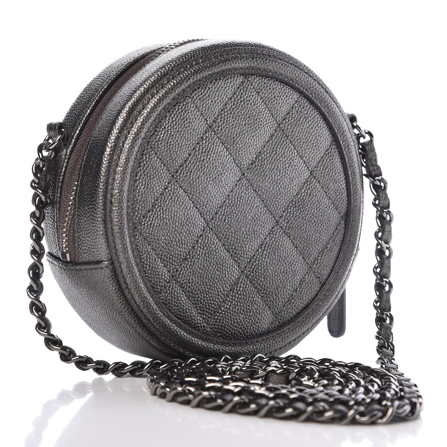 Chanel Metallic Caviar Quilted Round Filigree Crossbody Dark Silver 3 of 7