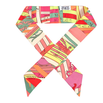 Hermes Silk Astrologie Nouvelle Twilly Rose Corail Vert Fluo 1 of 3
