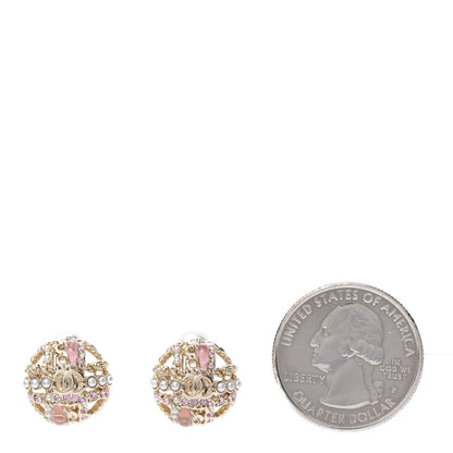 Chanel Pearl CC Round Earrings Gold Pink 2 of 5