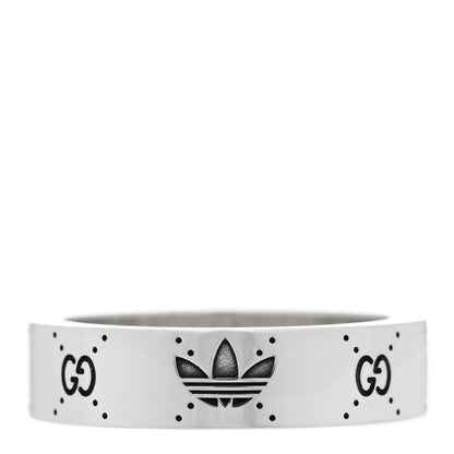 Gucci X ADIDAS Sterling Silver Trefoil GG Monogram Band Ring 62 10 3 of 5