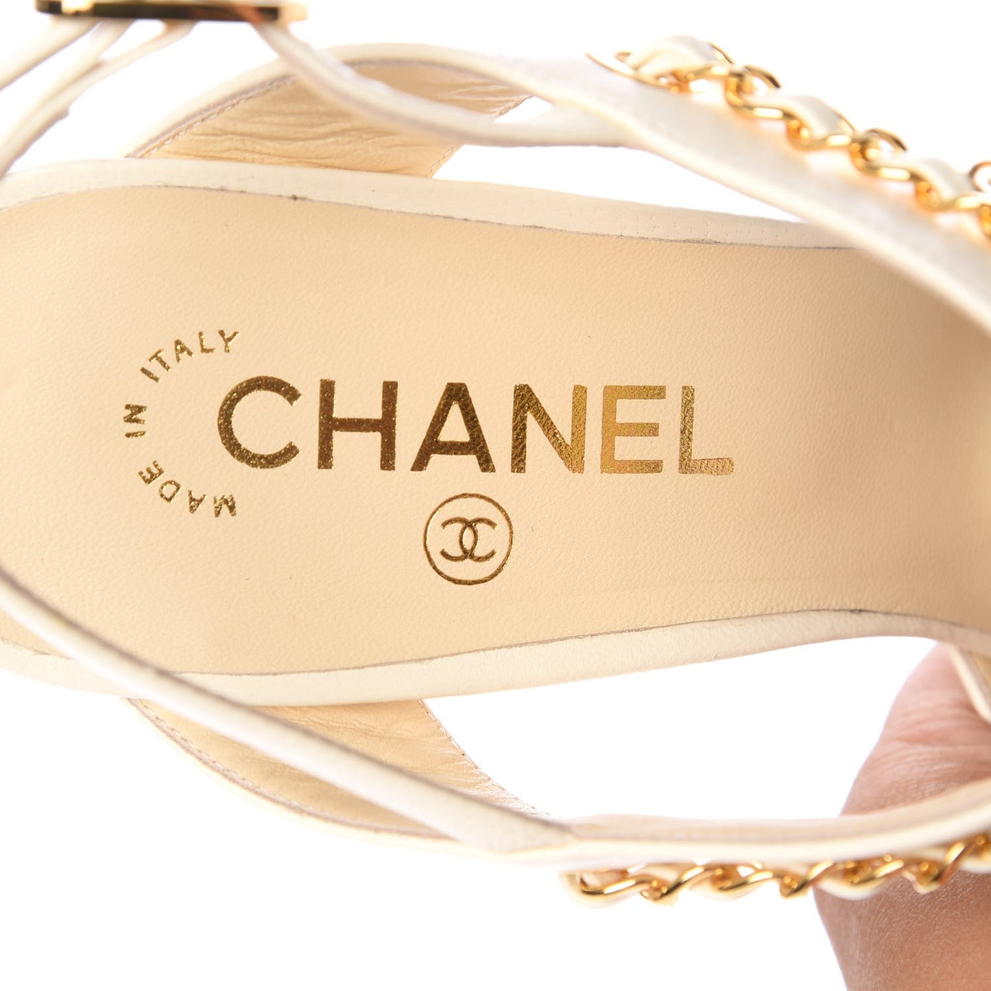 Lambskin CC Chain Sandals 39 Ivory