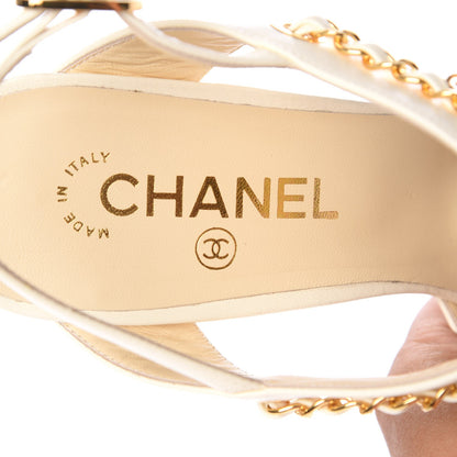 Chanel Lambskin CC Chain Sandals 39 Ivory 7 of 9