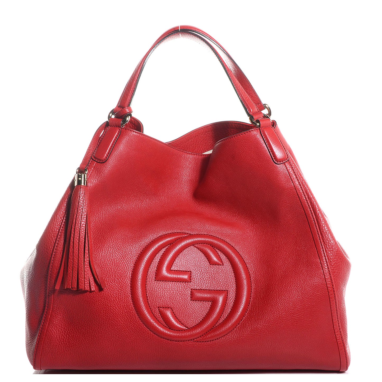 Pebbled Calfskin Large Soho Shoulder Bag Red