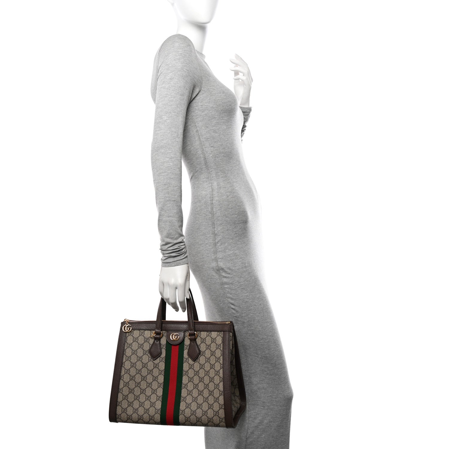 Gucci GG Supreme Monogram Web Medium Ophidia Tote Bag Brown 2 of 10