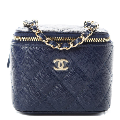 Chanel Caviar Quilted Mini Vanity Case With Chain Navy Blue 1 of 11