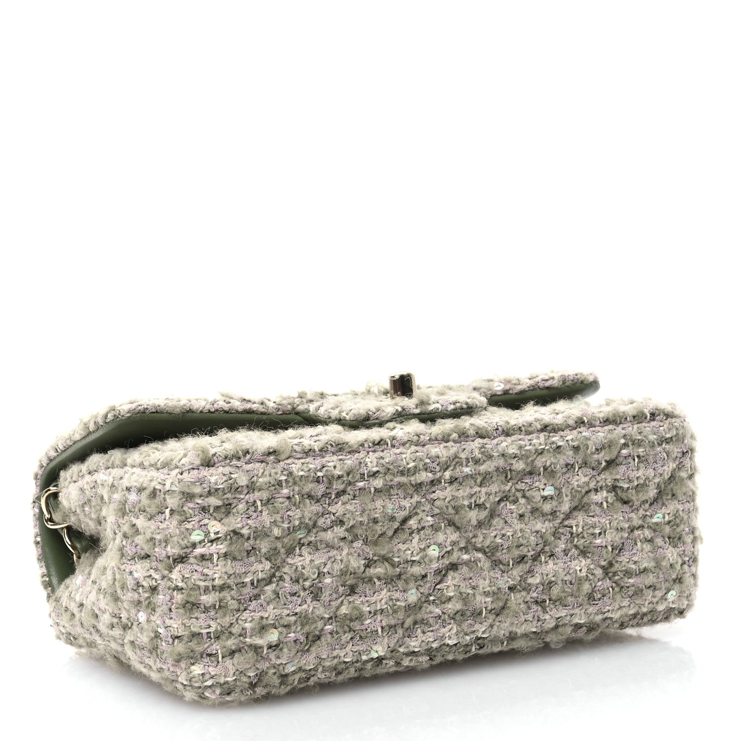 Chanel Wool Tweed Sequin Quilted Mini Rectangular Flap Green Beige Ecru 4 of 10