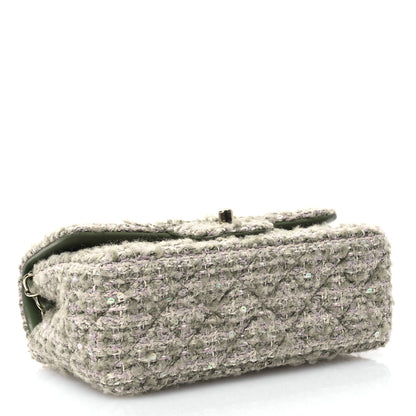 Chanel Wool Tweed Sequin Quilted Mini Rectangular Flap Green Beige Ecru 4 of 10