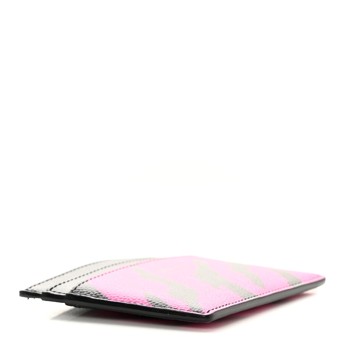 Calfskin Zebra Print Credit Card Case Fuchsia Black
