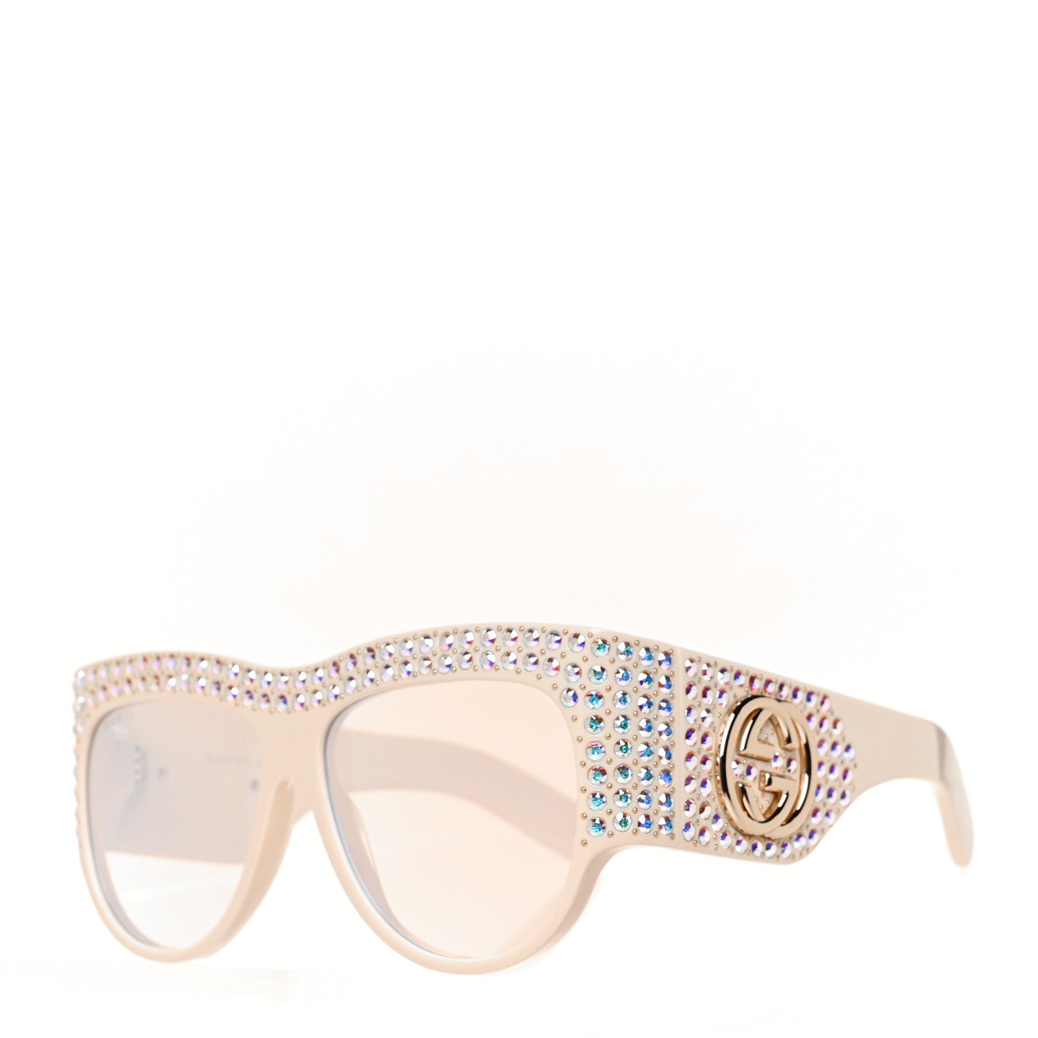 Gucci Acetate Crystal Oversize Hollywood Forever Sunglasses GG0144S Ivory 1 of 8