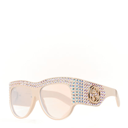 Gucci Acetate Crystal Oversize Hollywood Forever Sunglasses GG0144S Ivory 1 of 8