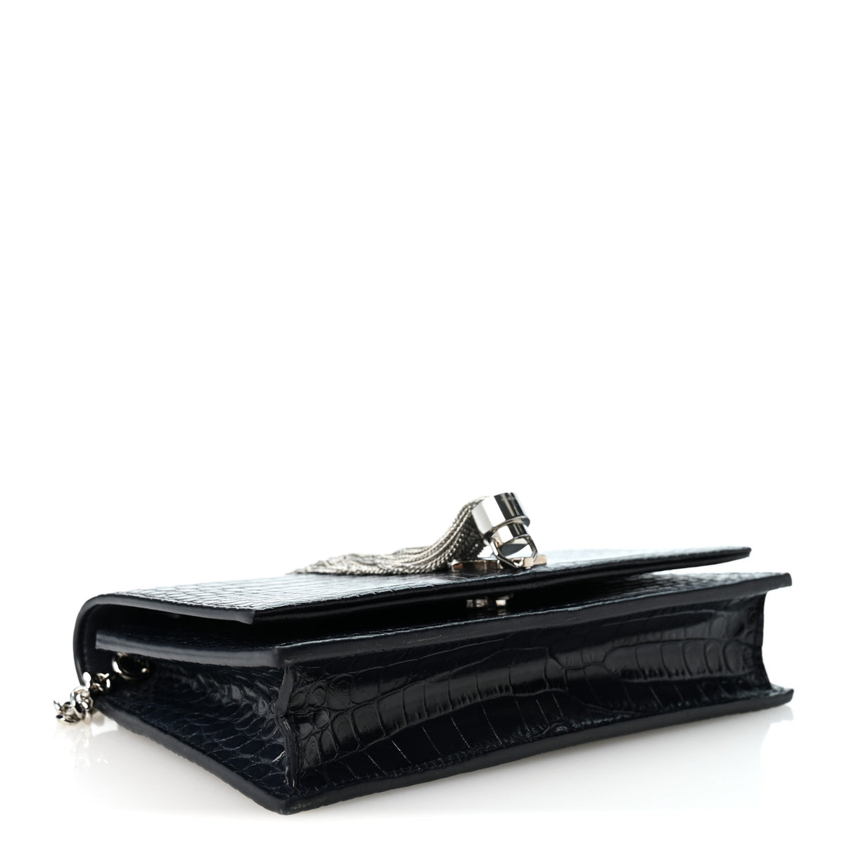 Calfskin Crocodile Embossed Kate Monogram Tassel Chain Wallet Deep Marine