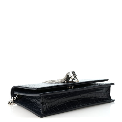Saint Laurent Calfskin Crocodile Embossed Kate Monogram Tassel Chain Wallet Deep Marine 3 of 8