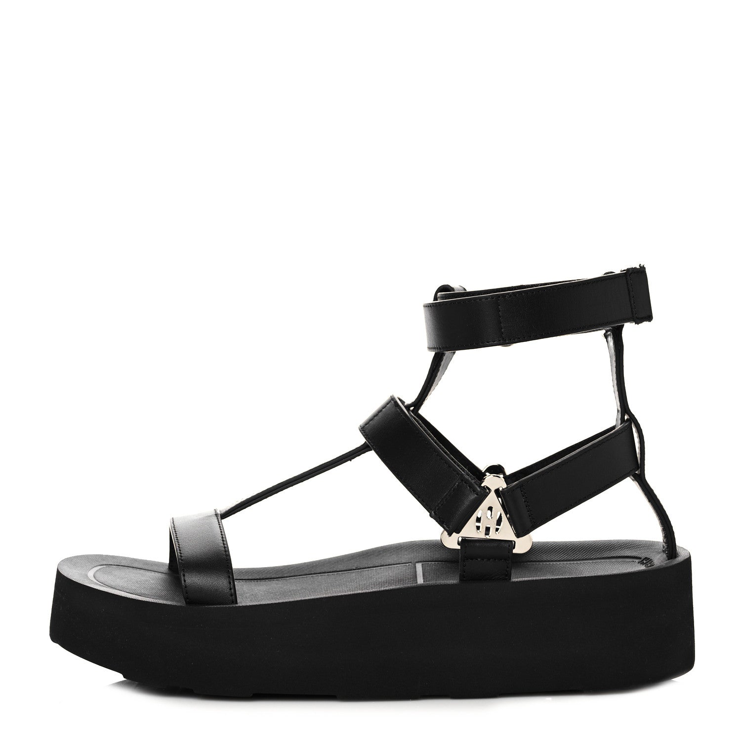 Hermes Calfskin Womens Enid Sandals 38 Black 1 of 8