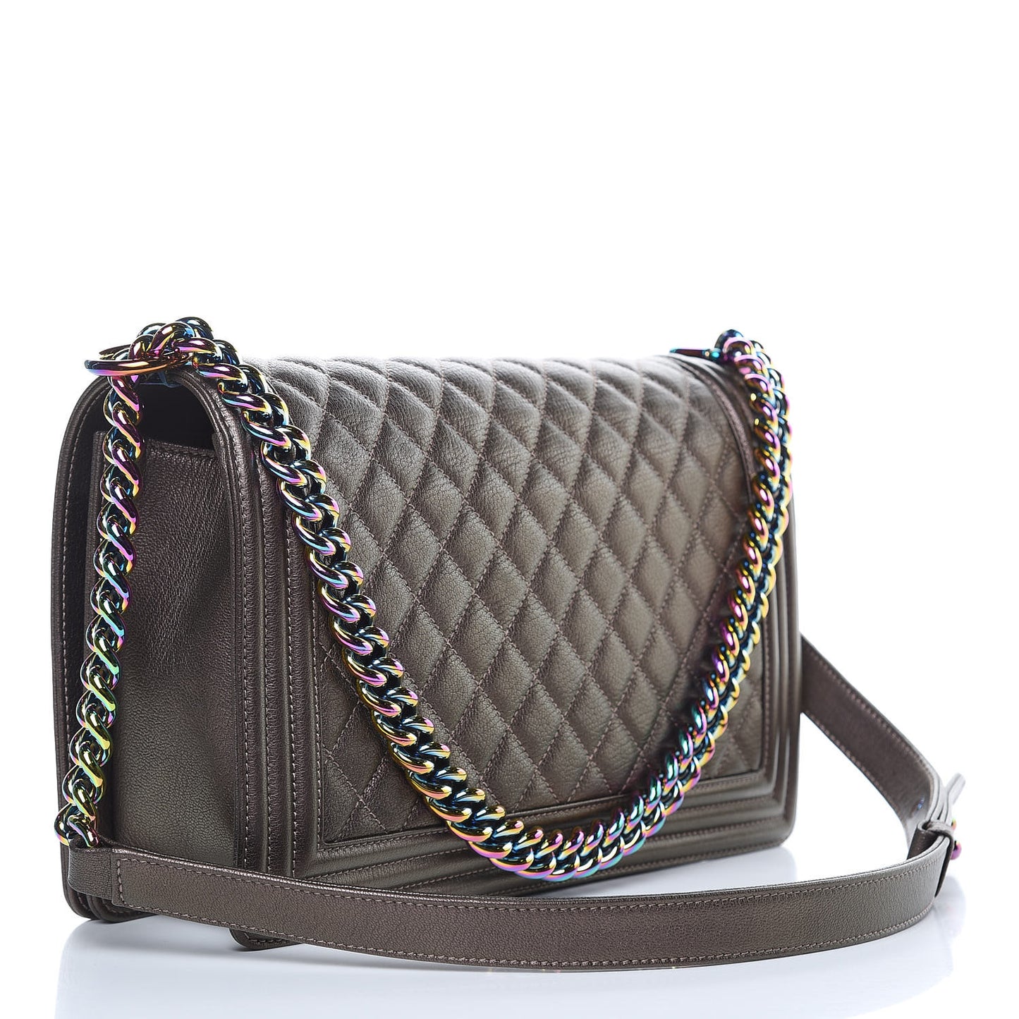 Iridescent Goatskin Quilted New Medium Boy Flap Dark Gold