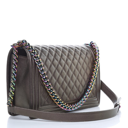 Chanel Iridescent Goatskin Quilted New Medium Boy Flap Dark Gold 3 of 12